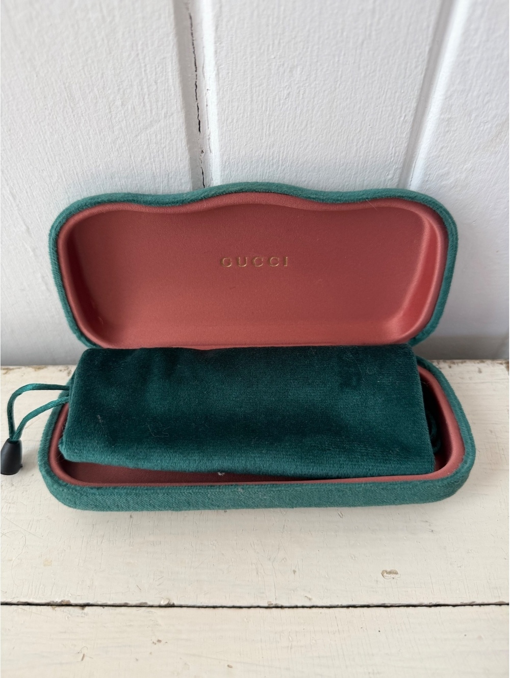 Gucci Velvet Eyeglass Case in Dark Green